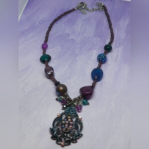 Treska Purple & Blue Mixed Bead Statement Necklace